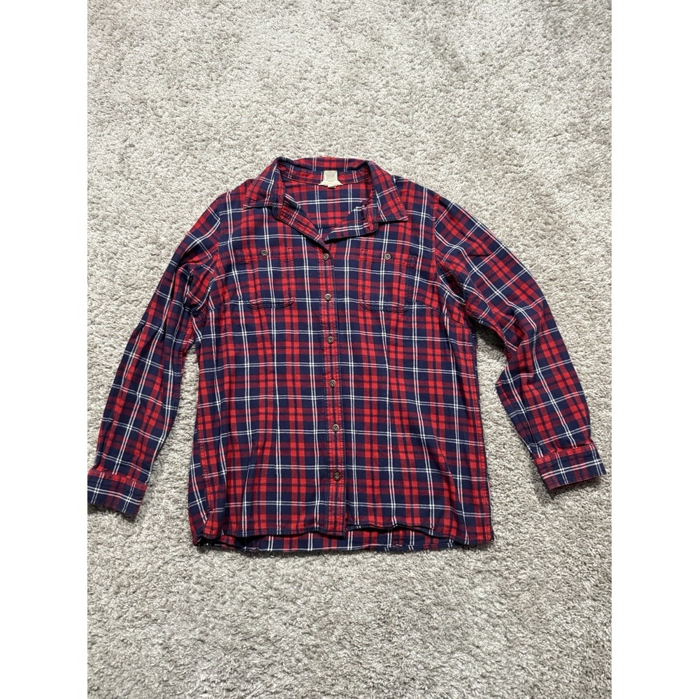 Duluth Trading Button Up Long Sleeve Women's L Red Blue White Plaid